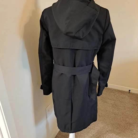 NWT Antonio Melani Hooded Trench Coat Short Black Size S